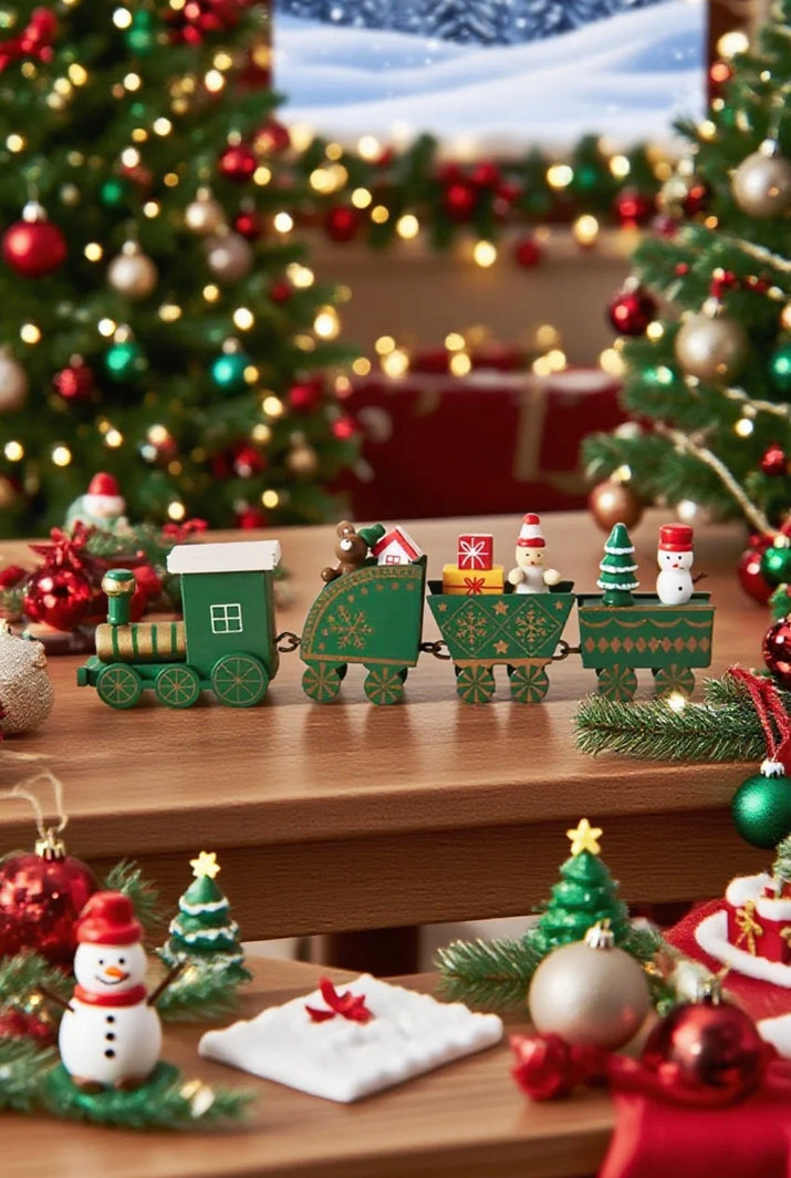 Plongez dans la féérie des fêtes avec notre magnifique train de Noël en bois, une pièce décorative pleine de charme et d’authenticité. Conçu avec soin et inspiré de la magie des Noëls d’antan, ce petit train mobile est bien plus qu’une simple décoration : c’est une véritable invitation au rêve et à la convivialité.

Chaque wagon transporte un peu de l’esprit de Noël — une maison illuminée, des petits personnages festifs, et des cadeaux scintillants prêts à être déposés au pied du sapin. Fabriqué en bois n