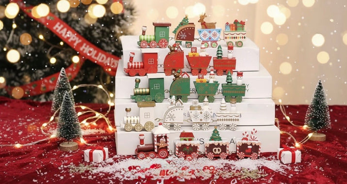 Plongez dans la féérie des fêtes avec notre magnifique train de Noël en bois, une pièce décorative pleine de charme et d’authenticité. Conçu avec soin et inspiré de la magie des Noëls d’antan, ce petit train mobile est bien plus qu’une simple décoration : c’est une véritable invitation au rêve et à la convivialité.

Chaque wagon transporte un peu de l’esprit de Noël — une maison illuminée, des petits personnages festifs, et des cadeaux scintillants prêts à être déposés au pied du NOELIO décoration de Noël 