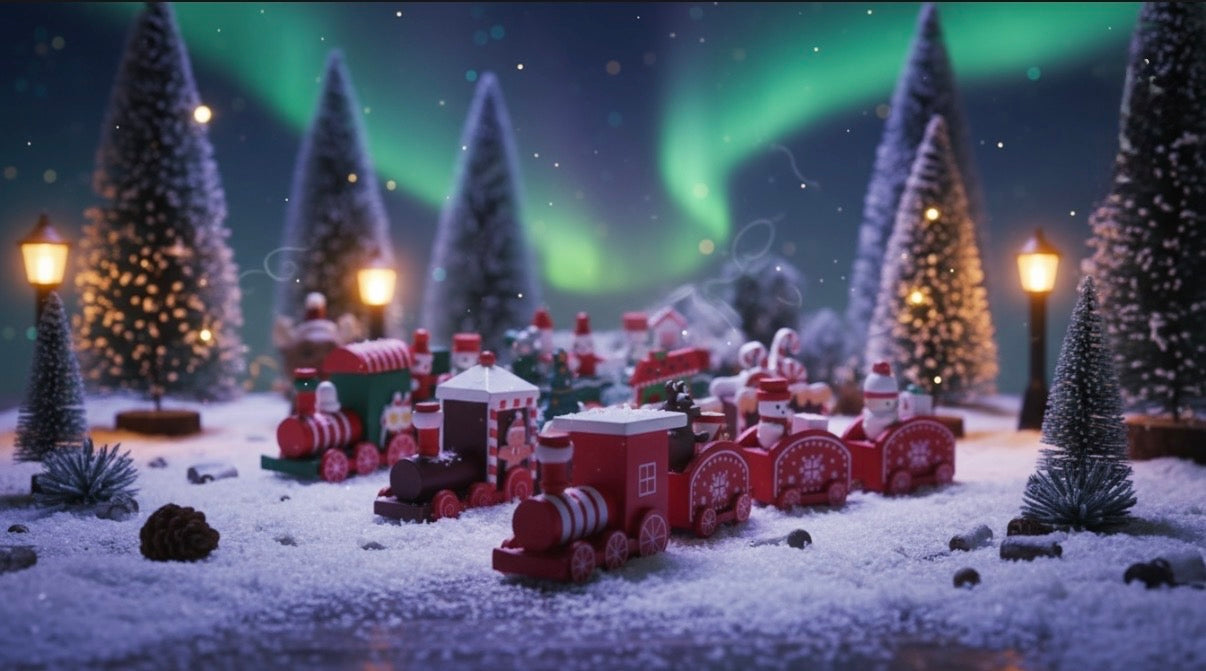 Plongez dans la féérie des fêtes avec notre magnifique train de Noël en bois, une pièce décorative pleine de charme et d’authenticité. Conçu avec soin et inspiré de la magie des Noëls d’antan, ce petit train mobile est bien plus qu’une simple décoration : c’est une véritable invitation au rêve et à la convivialité.

Chaque wagon transporte un peu de l’esprit de Noël — une maison illuminée, des petits personnages festifs, et des cadeaux scintillants prêts à être déposés au pied du NOELIO décoration de Noël 