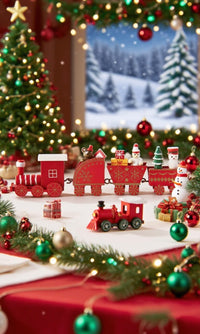 Plongez dans la féérie des fêtes avec notre magnifique train de Noël en bois, une pièce décorative pleine de charme et d’authenticité. Conçu avec soin et inspiré de la magie des Noëls d’antan, ce petit train mobile est bien plus qu’une simple décoration : c’est une véritable invitation au rêve et à la convivialité.

Chaque wagon transporte un peu de l’esprit de Noël — une maison illuminée, des petits personnages festifs, et des cadeaux scintillants prêts à être déposés au pied du NOELIO décoration de Noël 